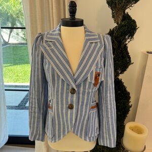 Smythe Blue & White Striped Women's Blazer - Size 12